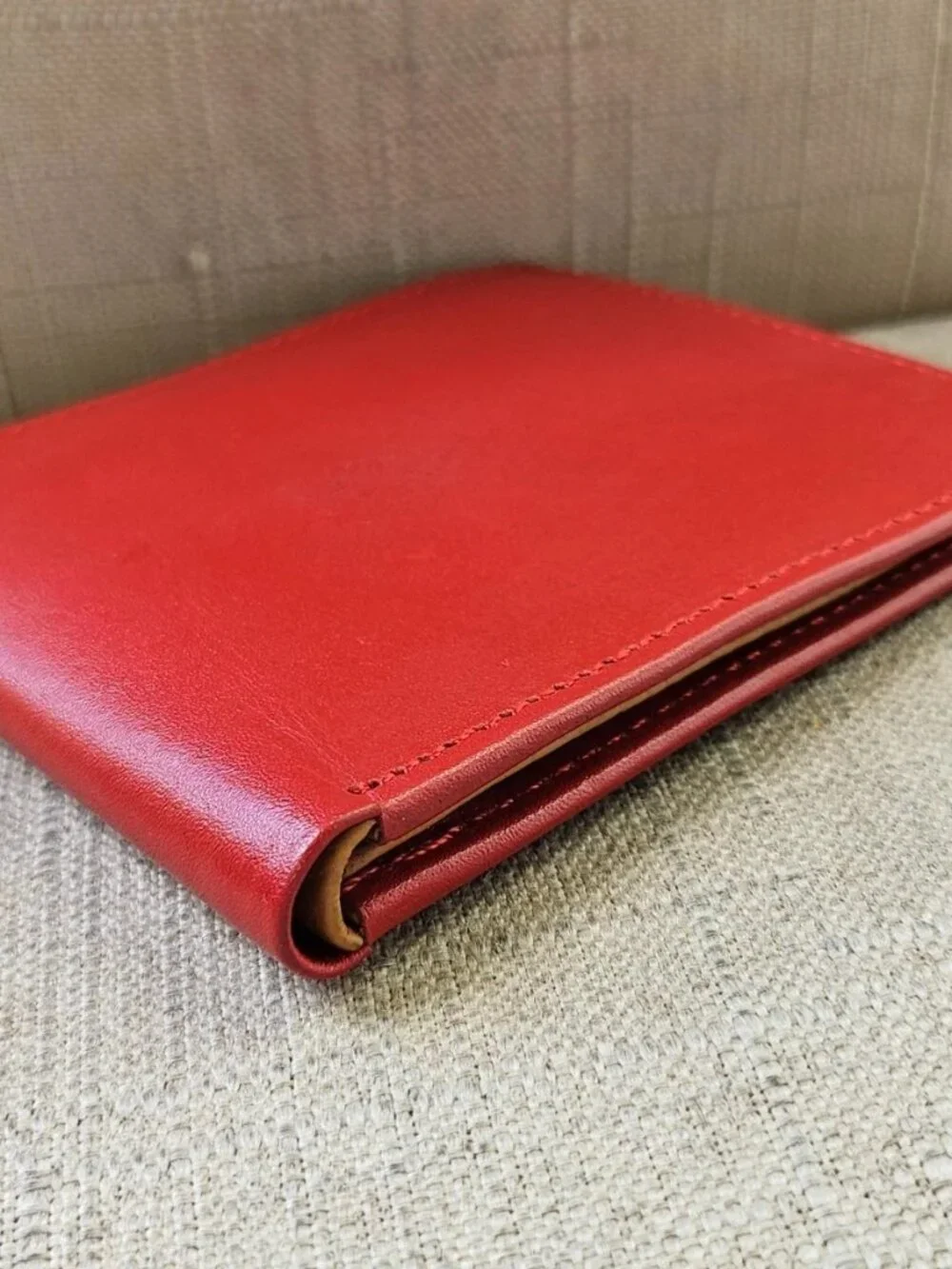 Genuine Leather Wallet Red/Brown Bifold Multiple Compartment for Cards Handmade